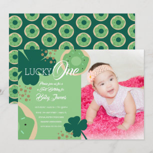 St. Patricks Lucky First Birthday Doughnut Photo Invitation
