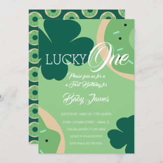 St. Patricks Lucky First Birthday Shamrock Doughnu Invitation