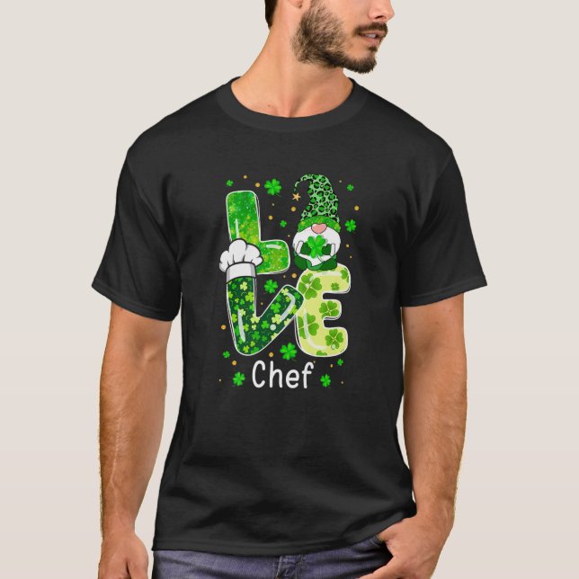 St Patricks Lucky Funny Chef Gnome Leopard Green P T-Shirt (Front)