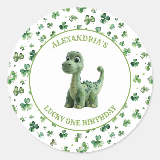 St Patricks Lucky One Dinosaur Sticker (Front)