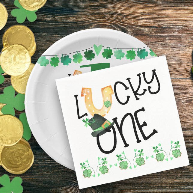 St Patricks Lucky One Horseshoe and Shamrock Party Napkin (Lucky One First Birthday Party Napkins)