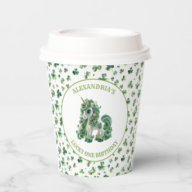 St Patricks Lucky One Unicorn Paper Cup (Front)