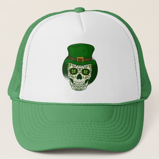st patricks mexican sugar skull trucker hat (Front)