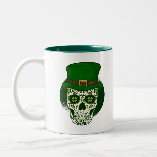 st patricks mexican sugar skull Two-Tone coffee mug (Left)