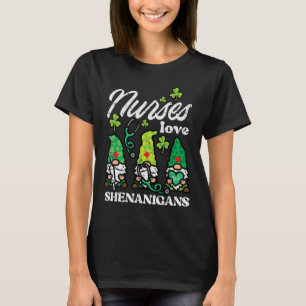 St Patricks Nurses Love Shenanigans Gnomes Scrub T T-Shirt