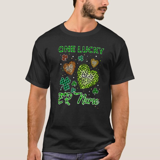 St Patricks One Lucky Er Nurse Buffalo Leopard Hea T-Shirt (Front)