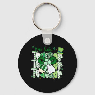 St Patricks One Lucky Teacher Coquette Bow Shamroc Key Ring