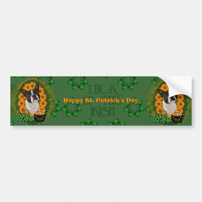 St Patricks - Pot of Gold - Boston Terrier Bumper Sticker (Front)