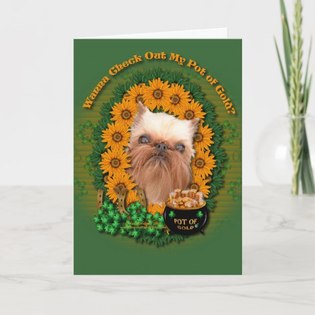 St Patricks - Pot of Gold - Brussels Griffon Card (Front)