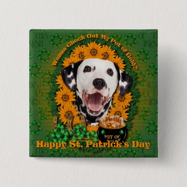 St Patricks - Pot of Gold - Dalmatian 15 Cm Square Badge (Front)