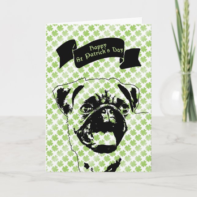 St Patricks - Pug  Silhouette Card (Front)