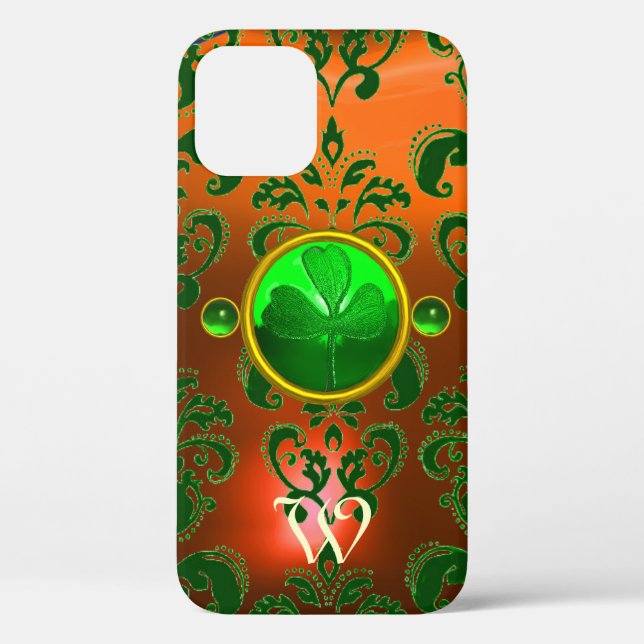 ST PATRICK'S SHAMROCK ORANGE GREEN DAMASK MONOGRAM Case-Mate iPhone CASE (Back)