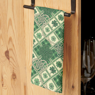 St Patrick's Shamrocks n Intertwined Celtic Knots Tea Towel