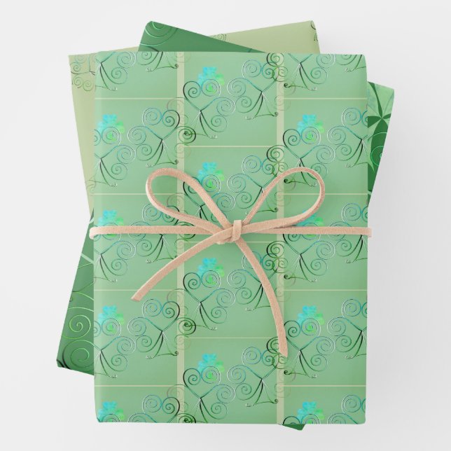 St. Patrick's Shamrocks Pale Green Wrapping Paper Sheet (In situ)