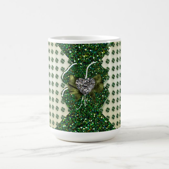 St. Patrick's Sparkly Shamrock with Heart Coffee Mug (Center)