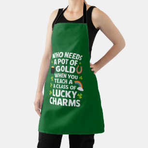 St Patricks Teacher Lucky Charm Clover Irish  Apron