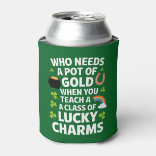 St Patricks Teacher Lucky Charm Clover Irish Can Cooler