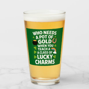 St Patricks Teacher Lucky Charm Clover Irish  Glass
