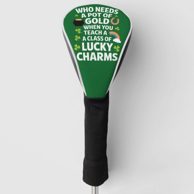 St Patricks Teacher Lucky Charm Clover Irish  Golf Head Cover (Front)