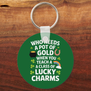 St Patricks Teacher Lucky Charm Clover Irish  Key Ring