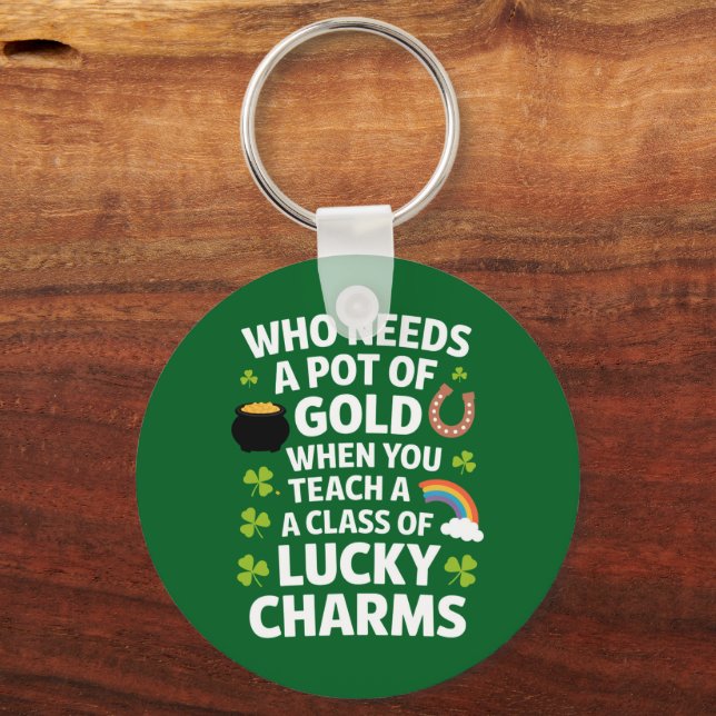St Patricks Teacher Lucky Charm Clover Irish  Key Ring (Front)