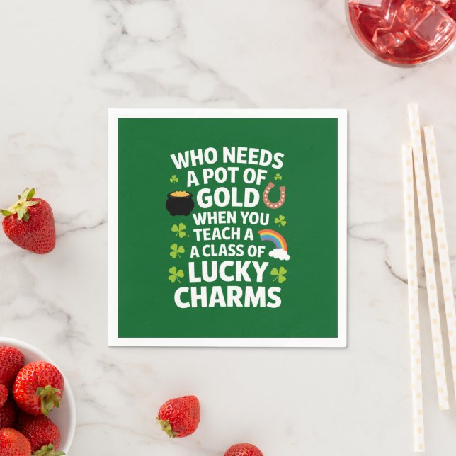 St Patricks Teacher Lucky Charm Clover Irish  Napkin (Insitu)