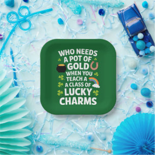 St Patricks Teacher Lucky Charm Clover Irish Paper Plate