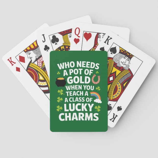 St Patricks Teacher Lucky Charm Clover Irish  Playing Cards (Back)