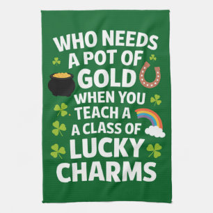 St Patricks Teacher Lucky Charm Clover Irish  Tea Towel