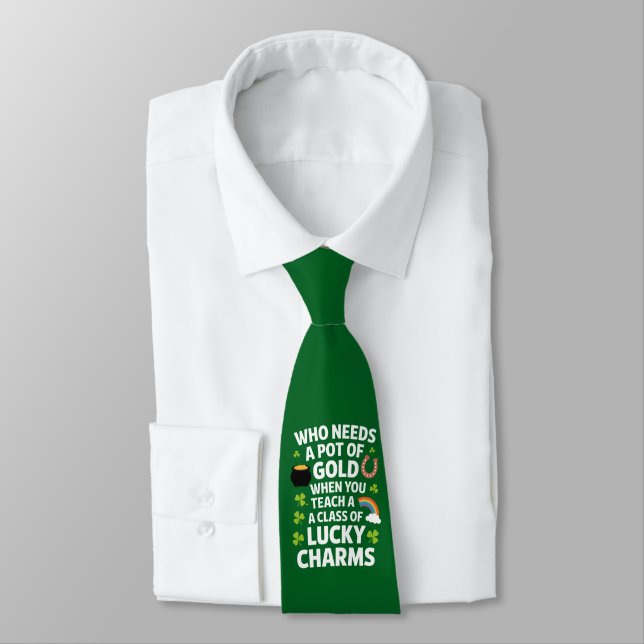 St Patricks Teacher Lucky Charm Clover Irish  Tie (Tied)