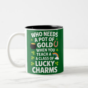 St Patricks Teacher Lucky Charm Clover Irish Two-Tone Coffee Mug