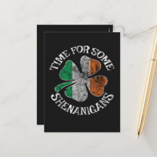 St. Patrick's Time for Some Shenanigans Clover Holiday Postcard