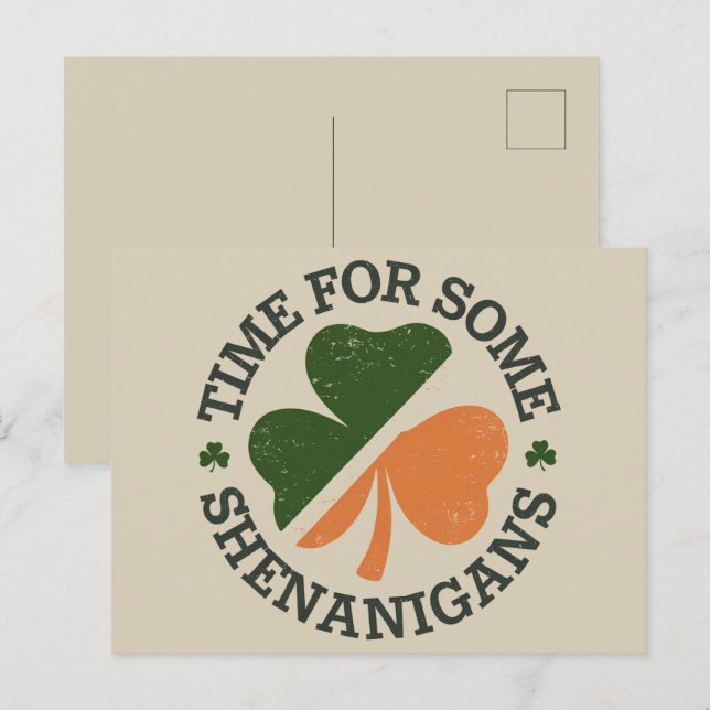 St. Patrick's Time For Some Shenanigans Clover  Postcard (Front/Back)