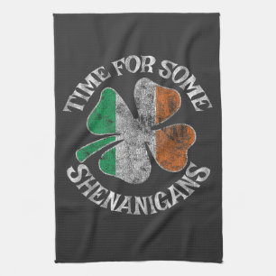 St. Patrick's Time for Some Shenanigans Clover Tea Towel