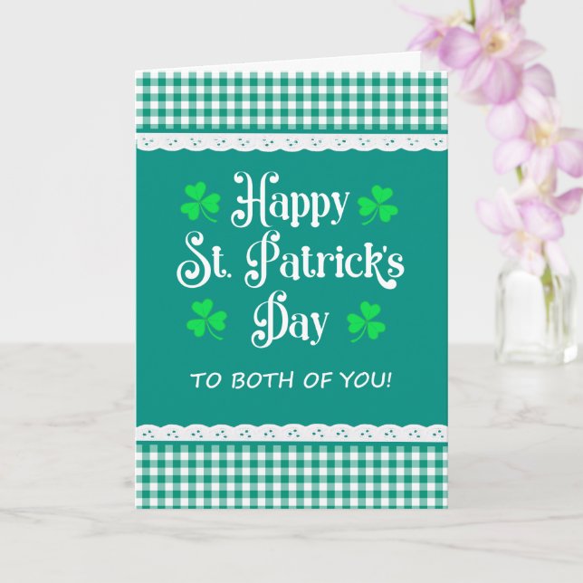 St Patrick's To Both of You Shamrocks Green Checks Card (Orchid)
