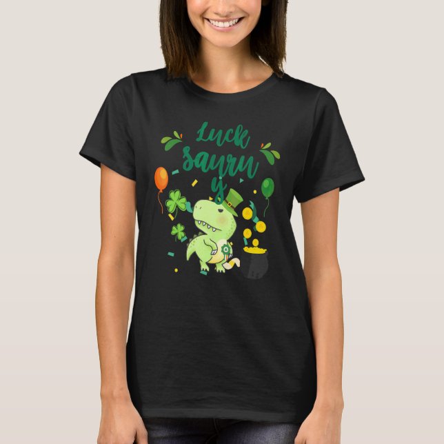 St Patricku2019s Rex Lucky Saurus Dinosaur St Pat  T-Shirt (Front)