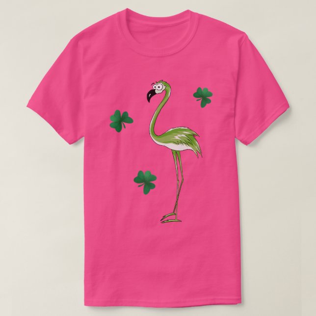 St Pats Day Green Irish Flamingo Lucky Shamrocks  T-Shirt (Design Front)