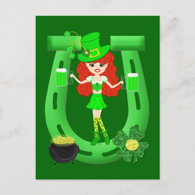 St Pat's Day Redhead Girl Leprechaun Postcard (Front)