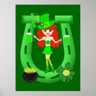 St Pat's Day Redhead Girl Leprechaun Poster
