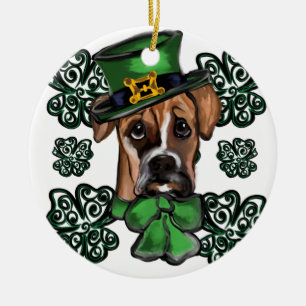 St. Patty Boxer Dog Ceramic Ornament