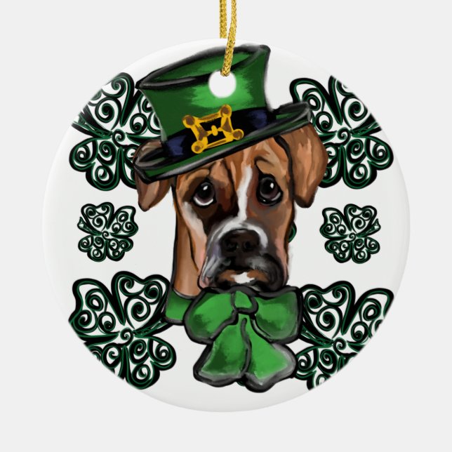 St. Patty Boxer Dog Ceramic Ornament (Front)