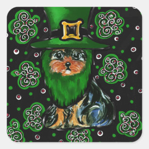 St. Patty Yorkie Poo Square Sticker