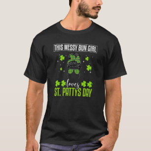 St Patty's Celebration Irish Girl Messy Bun Irish T-Shirt