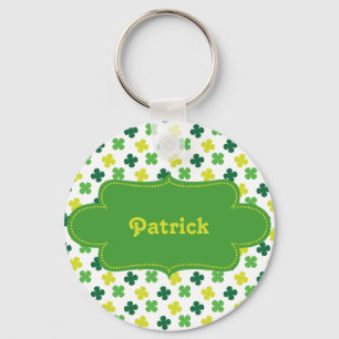 St. Pattys Colourful Shamrock Pattern with Label Key Ring