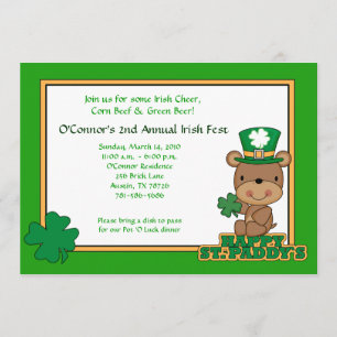 St. Patty's Day Party Saint Patrick's Day 5x7 Bear Invitation