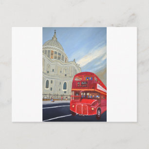 St.Paul Cathedral and London Bus Postcard