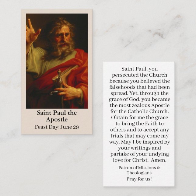 St. Paul Customisable Prayer Card (Front/Back)