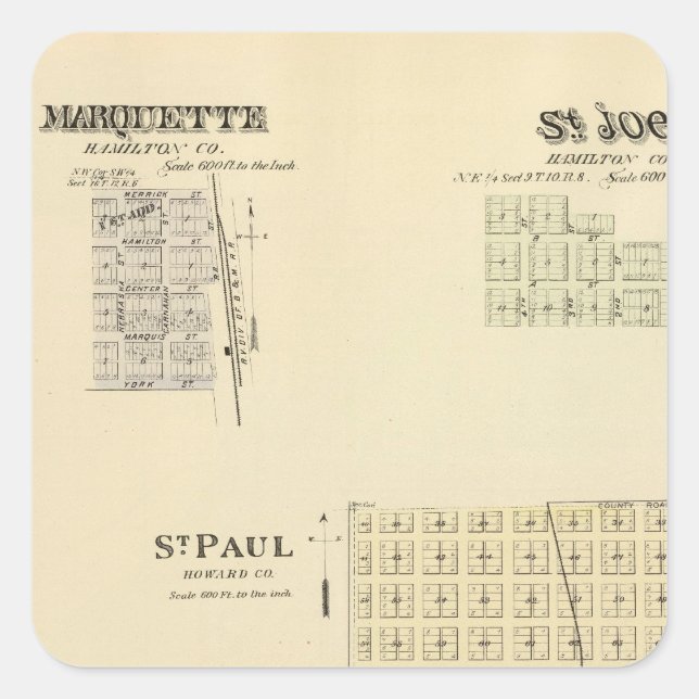 St. Paul, Marquette, and St. Joe, Nebraska Square Sticker (Front)
