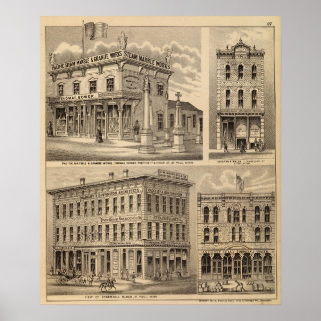 St. Paul, Minneapolis, Minnesota Lithograph Map Poster (Front)