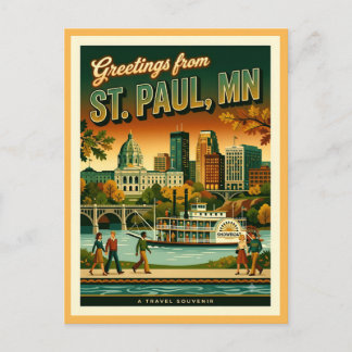 St Paul MN Greetings Retro 1970s Cool Postcard